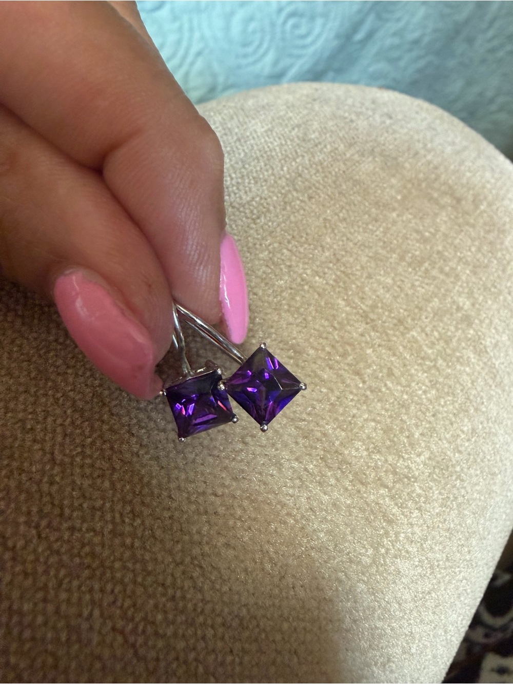 Sterling Silver Amethyst Square-Cut Drop Earrings